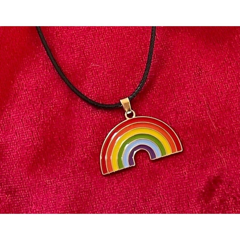 Rainbow necklace on adjustable wax rope (reversible to gold colored metal)